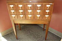An old-fashioned card catalog